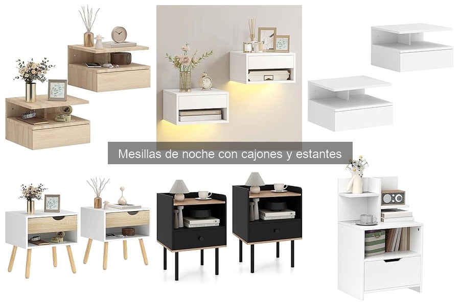 Tipos de mesillas de noche con cajones y estantes